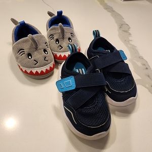 Blue Jogger Sneakers & 3D Shark Indoor Outdoor Slipper Baby Toddler Size 4